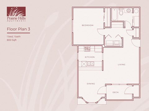 Floor plan for 1 bed, 1 bath, 800 sqft